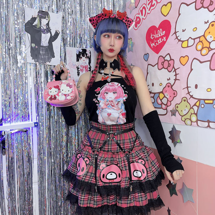 Japanese Harajuku cartoon-printed double-layered skirt