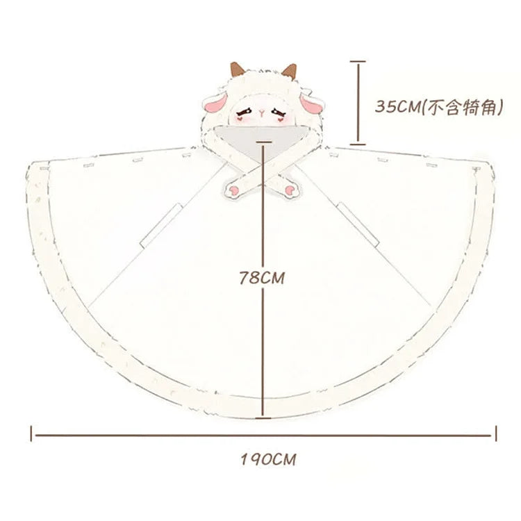 Cartoon Wolf Sheep Plush Wearable Hooded Blanket