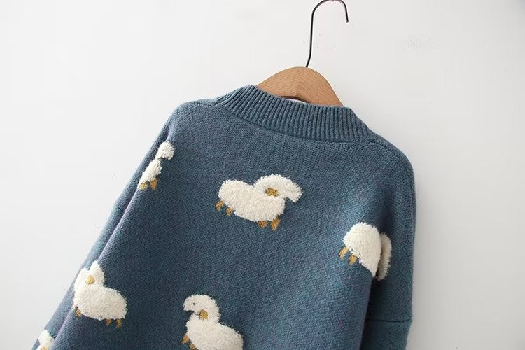 Cute Sheep Loose Fit Knit Sweater Cardigan