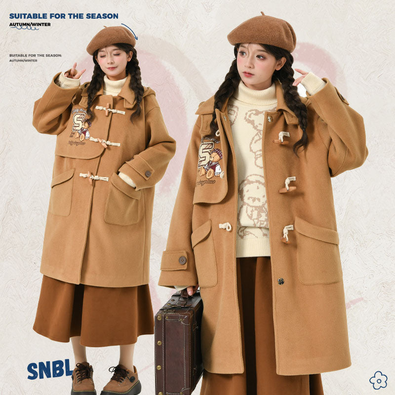 Vintage-Style Khaki Coat Mid-Length Woolen Coat