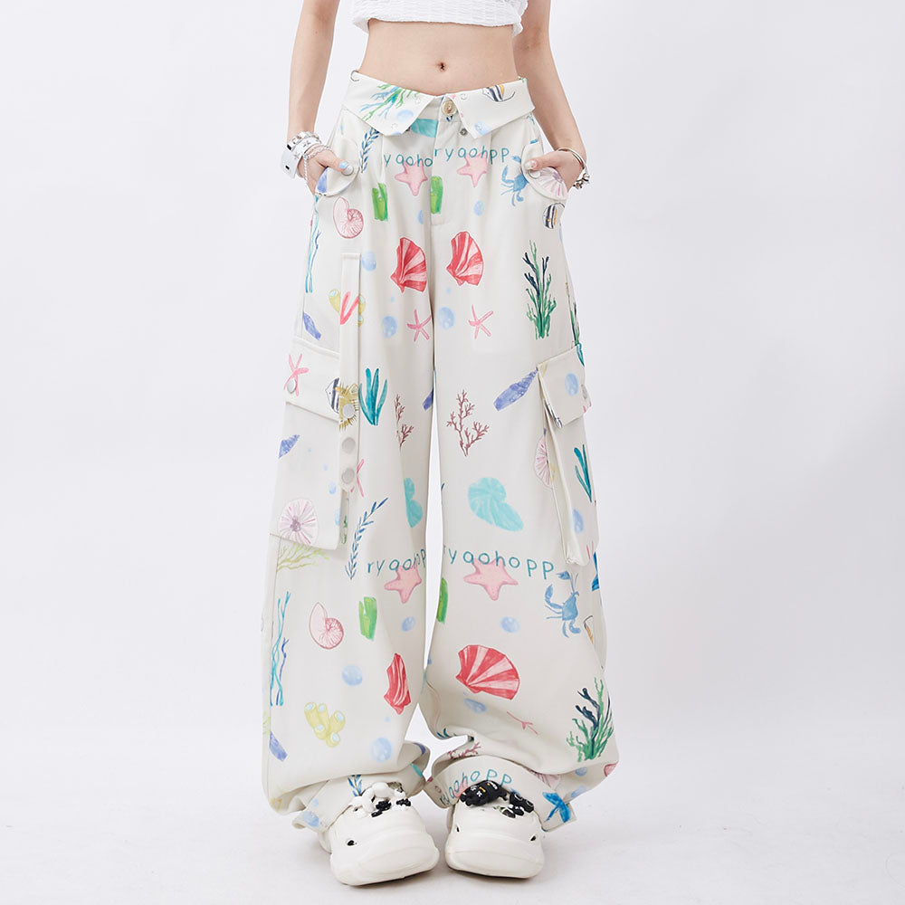 High-waisted Cool Printed Cargo Pants