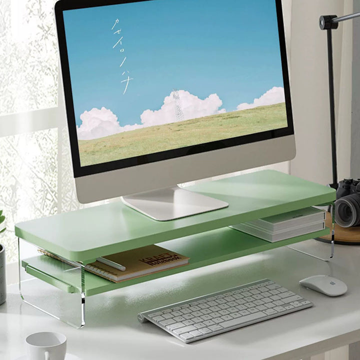Sleek Dual-Layer Monitor Stand-white-green-black
