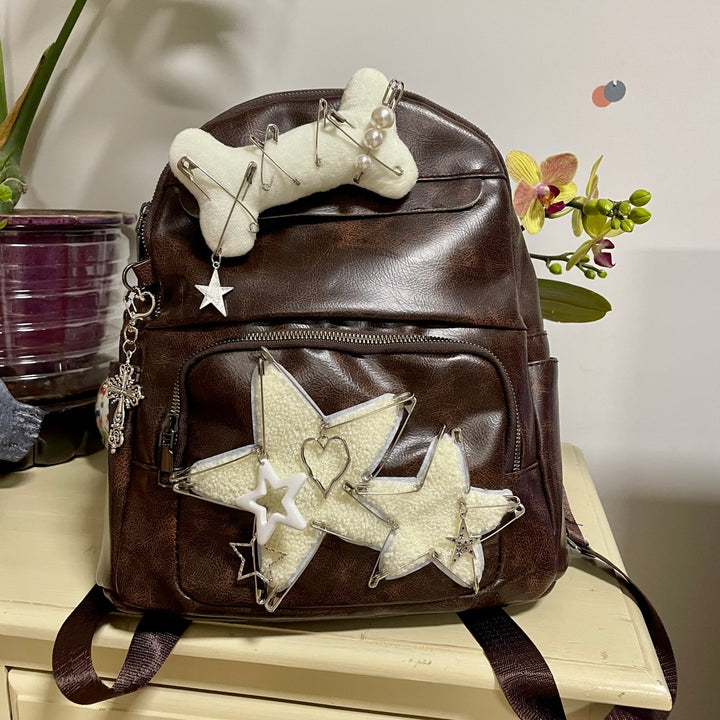 Vintage Stars PU Leather Backpack