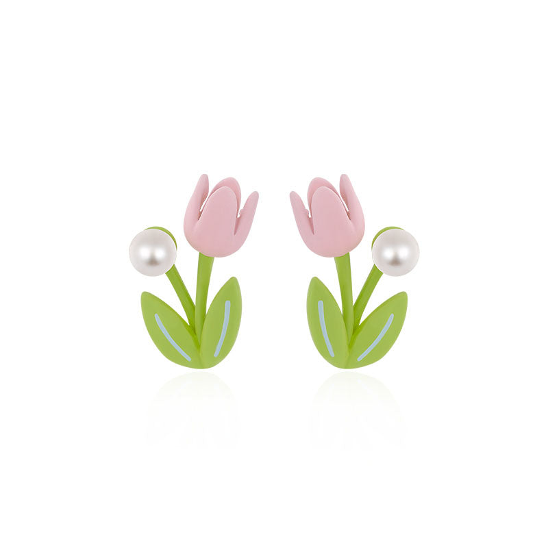 Pink Tulip Pearls Earrings