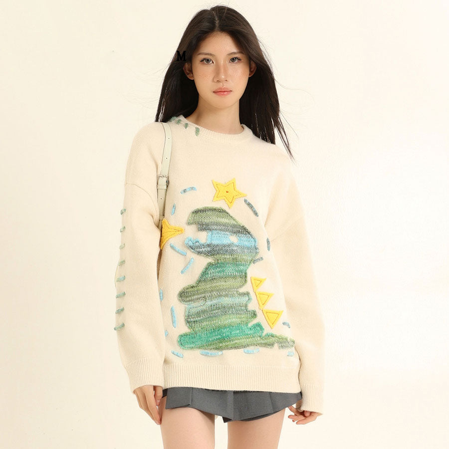 Cute Cartoon Dinosaur Embroidery Sweater