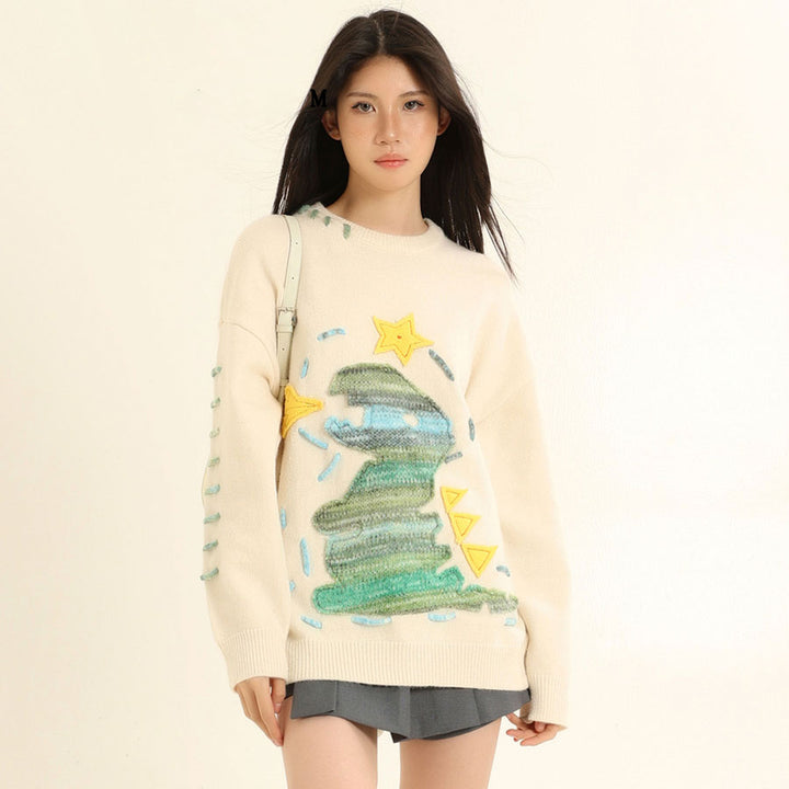 Cute Cartoon Dinosaur Embroidery Sweater