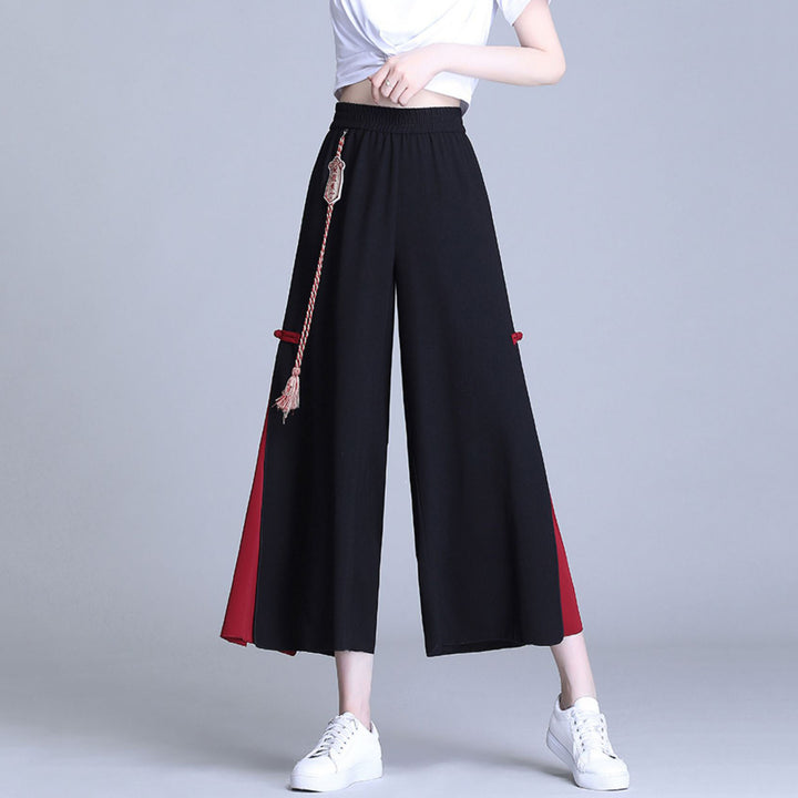 Vintage Side Split Chiffon Cropped Pants