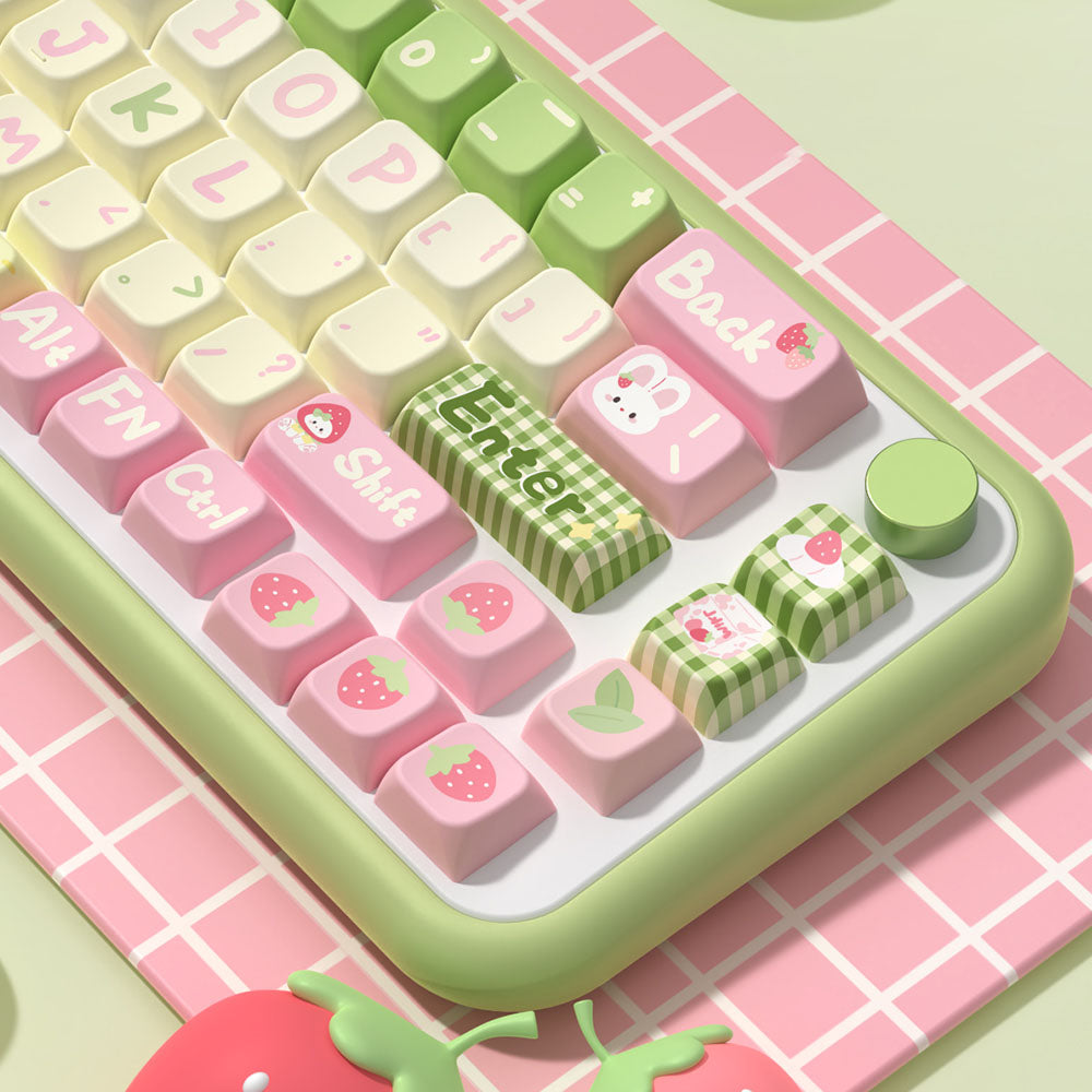 Cute Cartoon Rabbit Strawberry Keycap Set