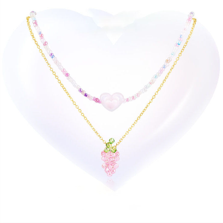 Cute Grape Love Heart Necklace
