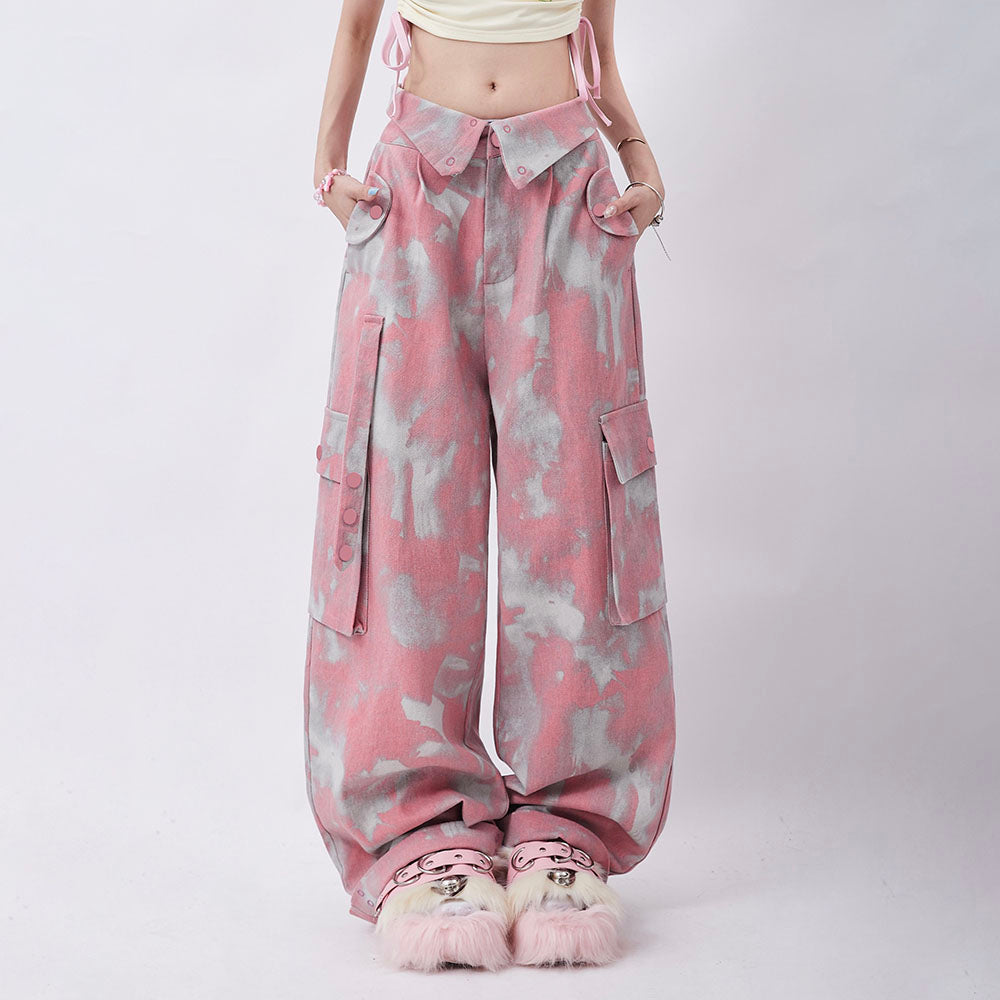 High-waisted Pink Camo Cargo Pants