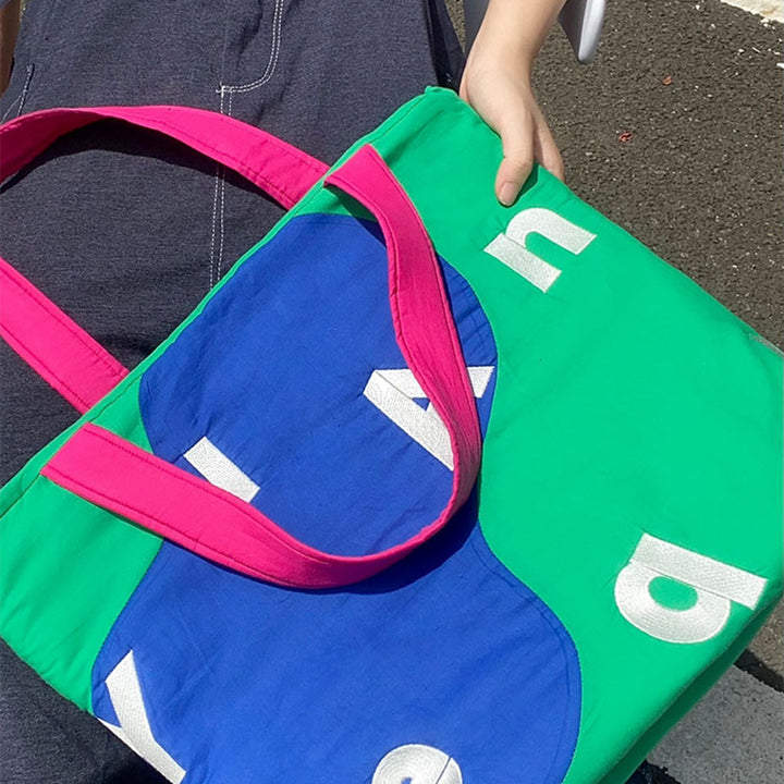 Color Block Letters Printed Tote Bag