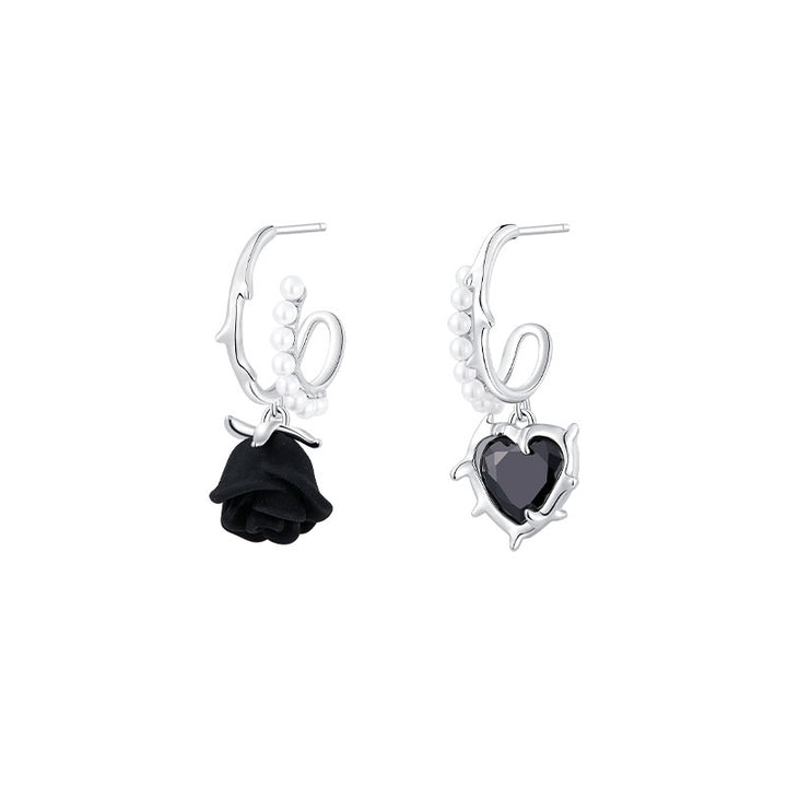 Elegant Silver Earrings with Rose and Heart Charms