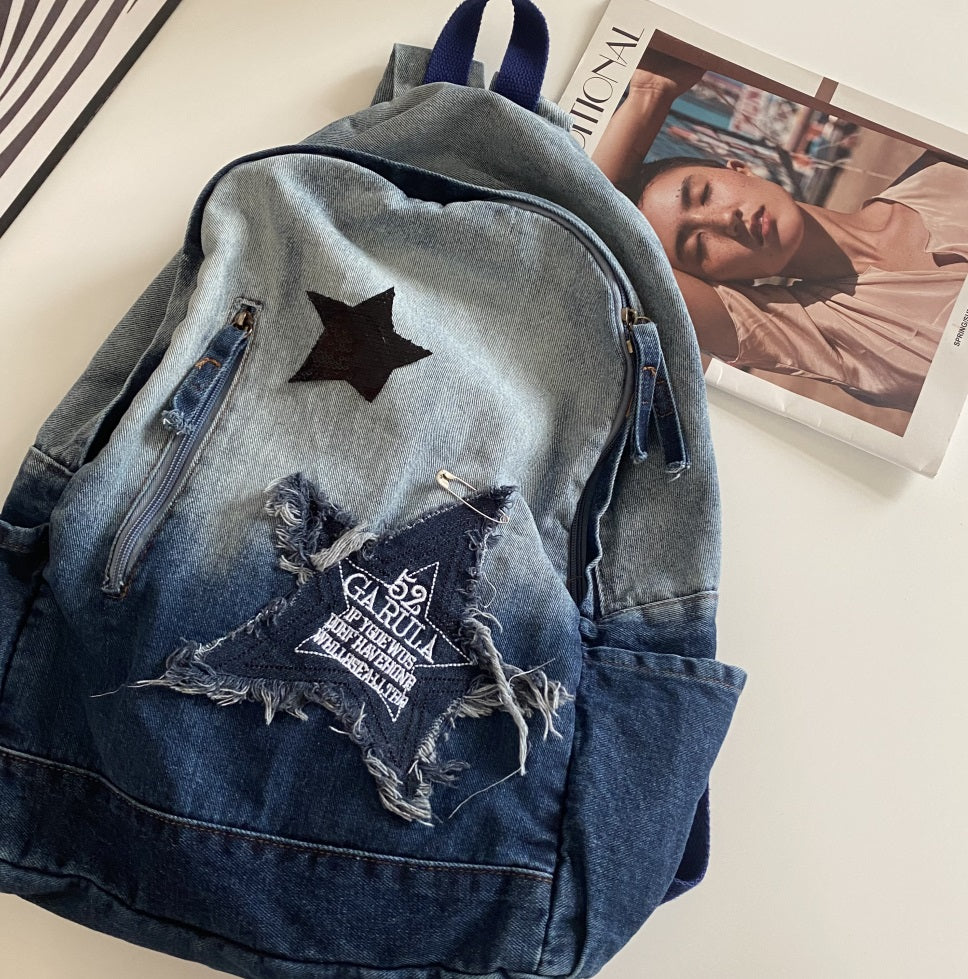 Stars Embroidery Denim Backpack