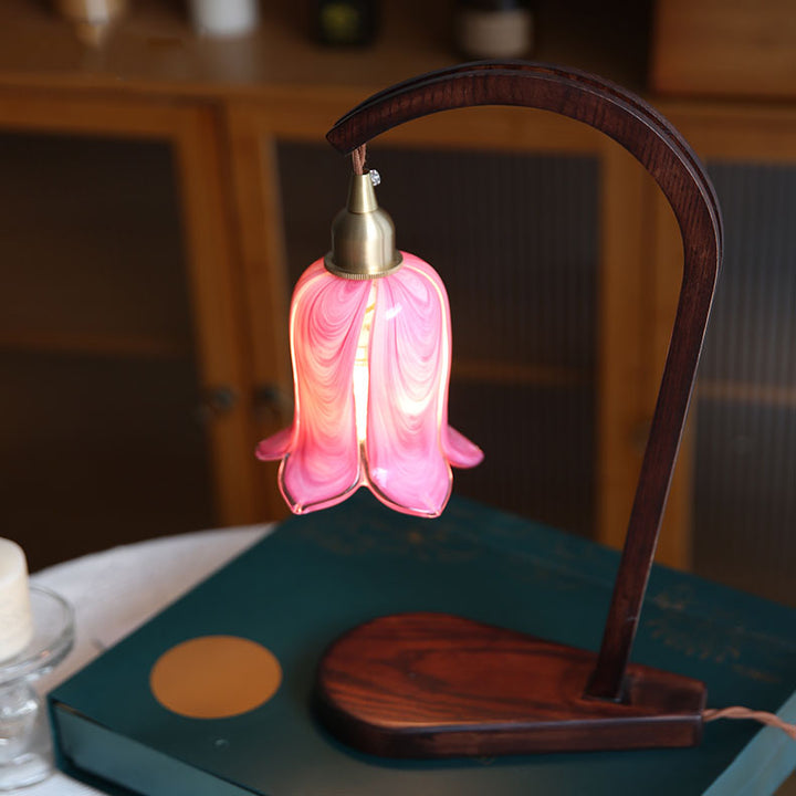 Vintage Wood Pink Tulip Lamp