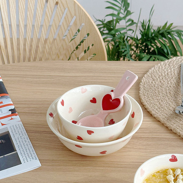 Red Hearts Pattern Bowls Set