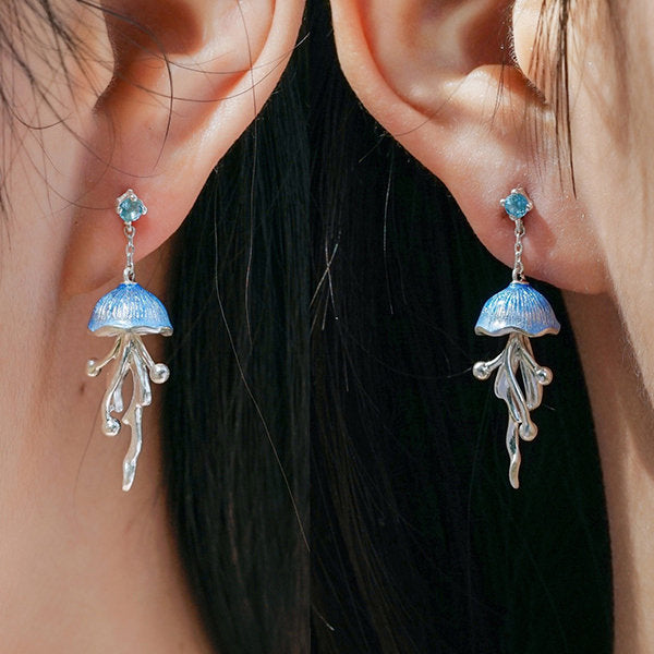 Jellyfish Silver Earrings-Blue-Purple