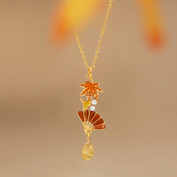 Maple Leaf Folding Fan Necklace