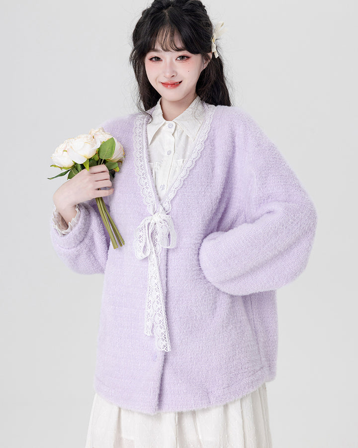 Yellow / Purple Fluffy Mink Wool Cardigan Sweater