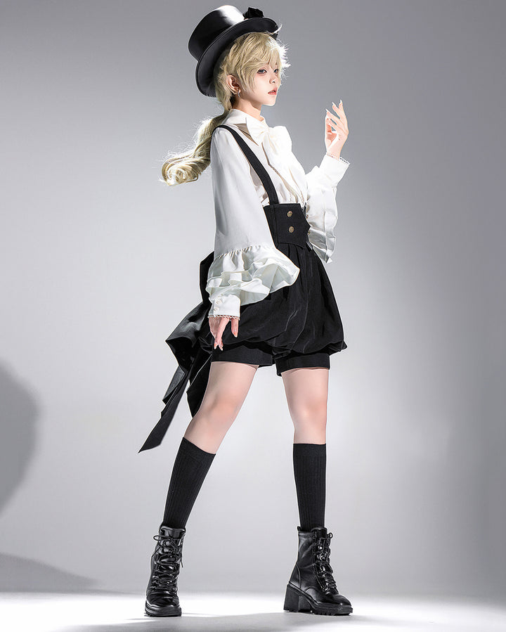 Elegant White Bow Blouse with Ruffle Sleeves