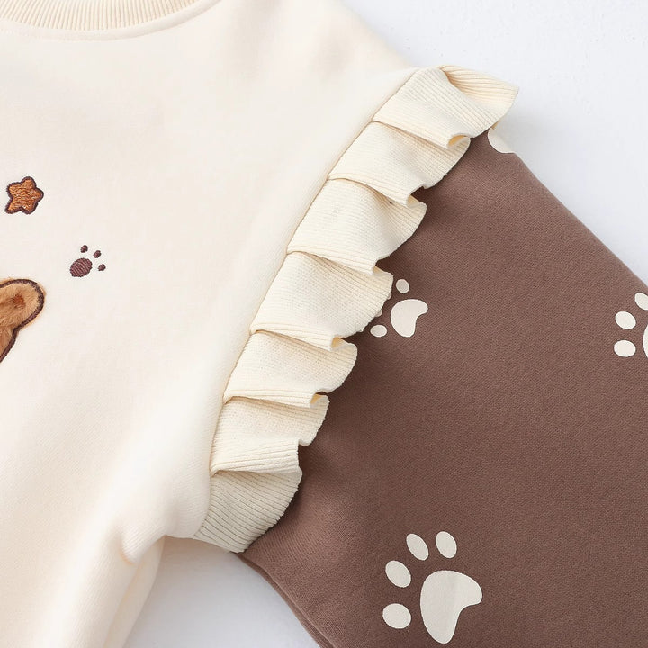 Cartoon Bear Round Neck Thick Hoodie
