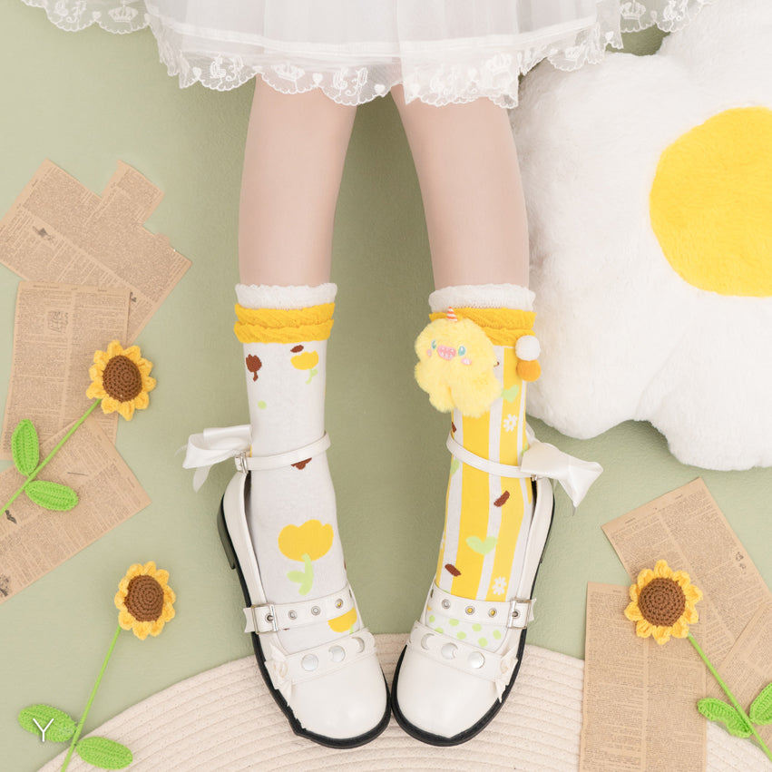 Cartoon Flowers Cotton Socks