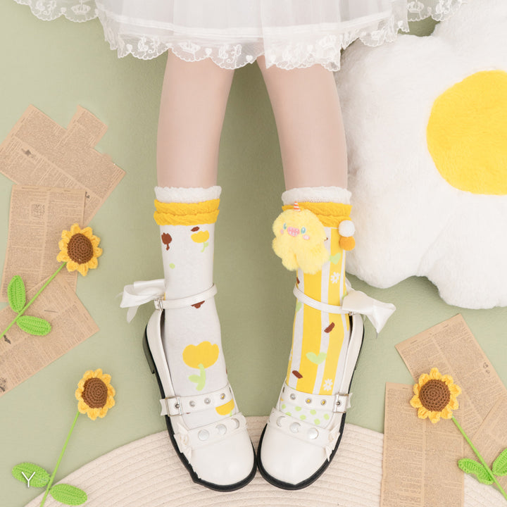 Cartoon Flowers Cotton Socks