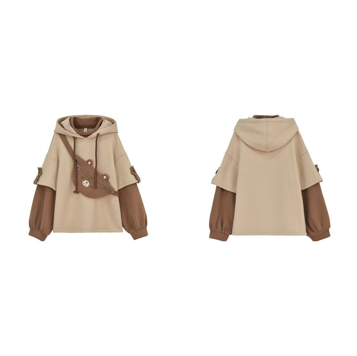 Cute Bear Fake Two-Piece Plush Hoodie
