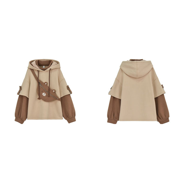 Cute Bear Fake Two-Piece Plush Hoodie