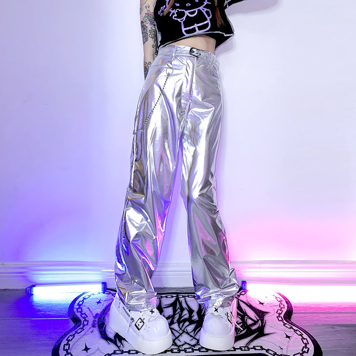 Fashionable Y2K Laser Metallic Trousers