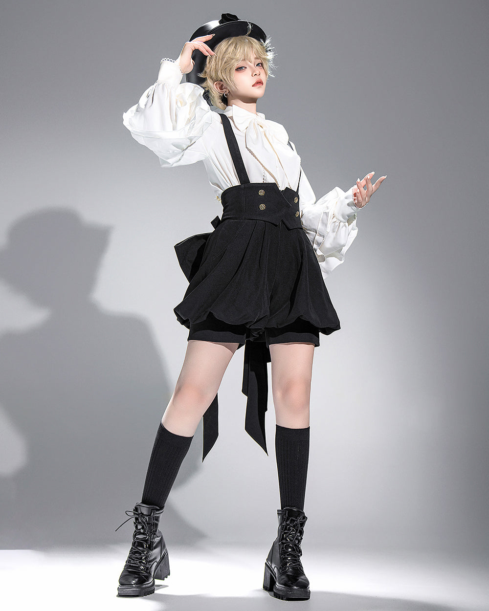 Elegant White Bow Blouse with Ruffle Sleeves