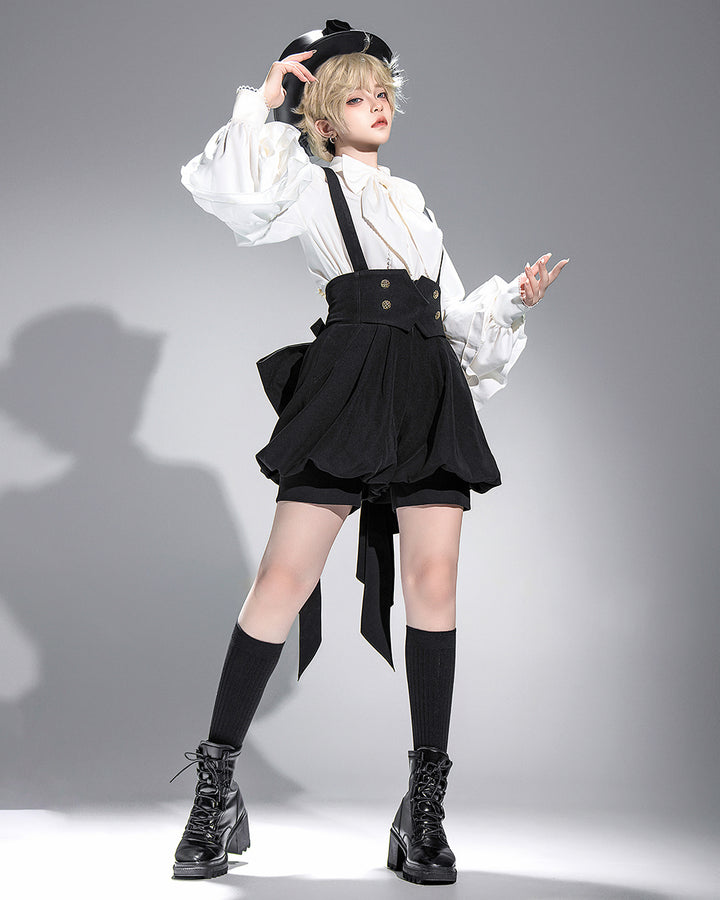 Elegant White Bow Blouse with Ruffle Sleeves