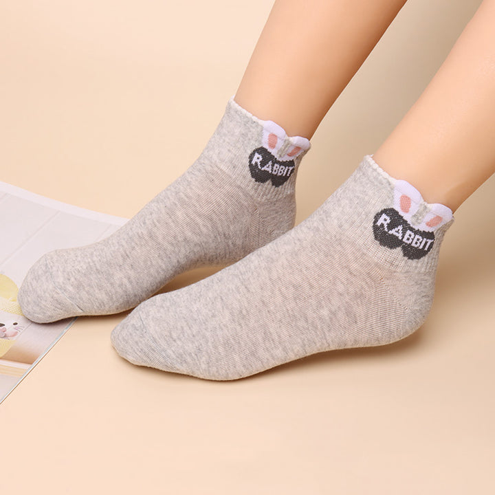 Cute Bunny Spring/Summer Short Tube Cotton Socks 5 Pairs/Set