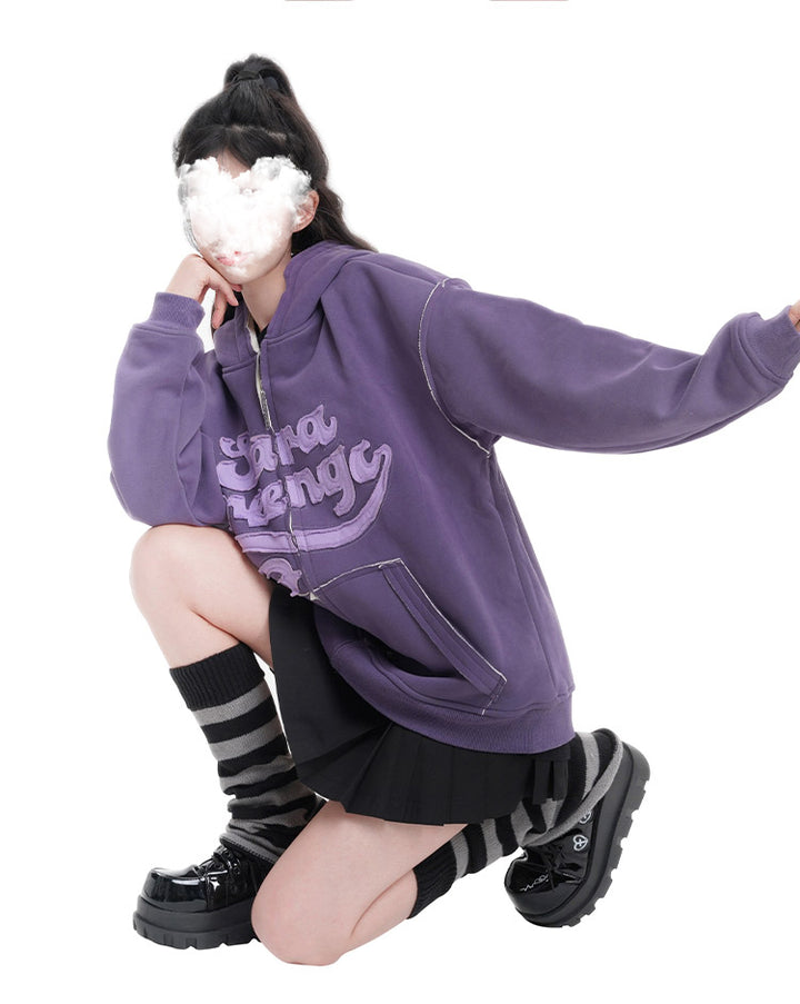Little Devil Letter Embroidery Sweatshirt with Pockets