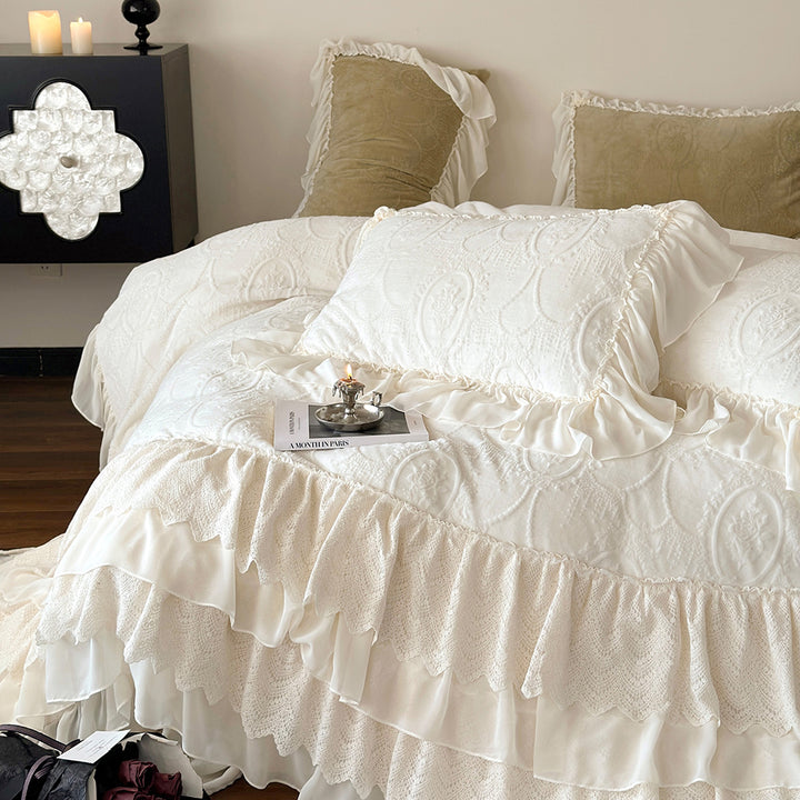 Princess Lace Edged Warm Milk Velvet Duvet Cover