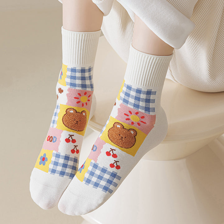 Japanese Cartoon Print Autumn/Winter Socks 5 Pairs /Set