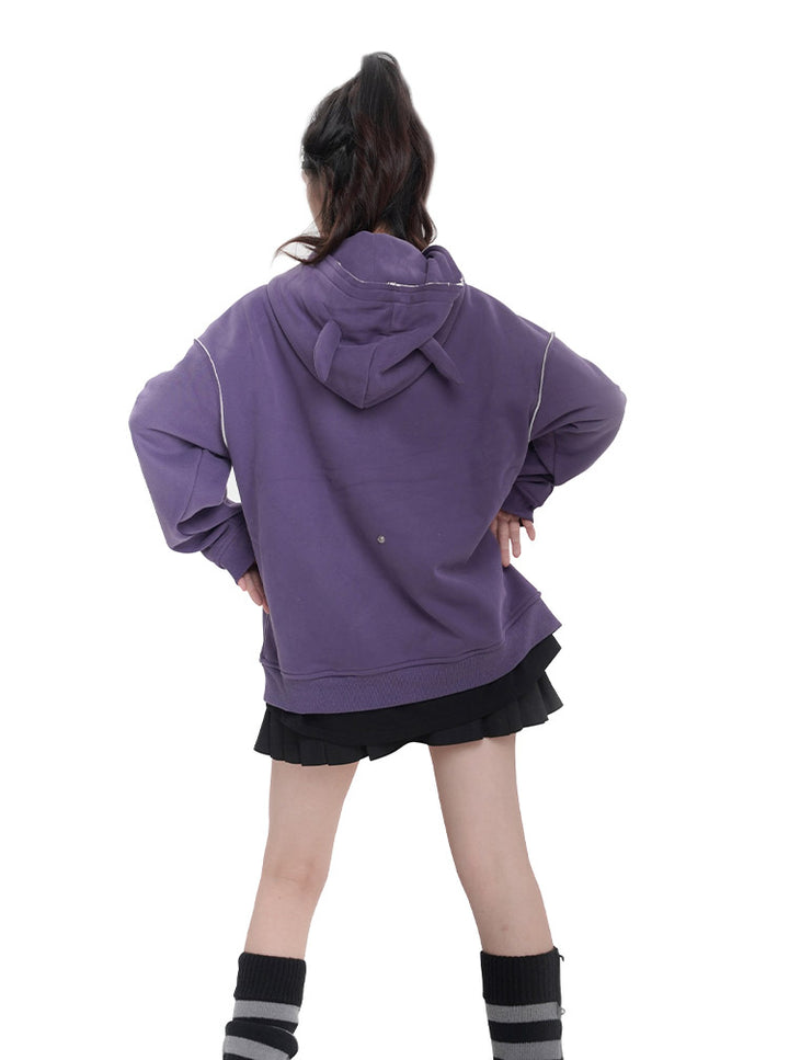 Little Devil Letter Embroidery Sweatshirt with Pockets