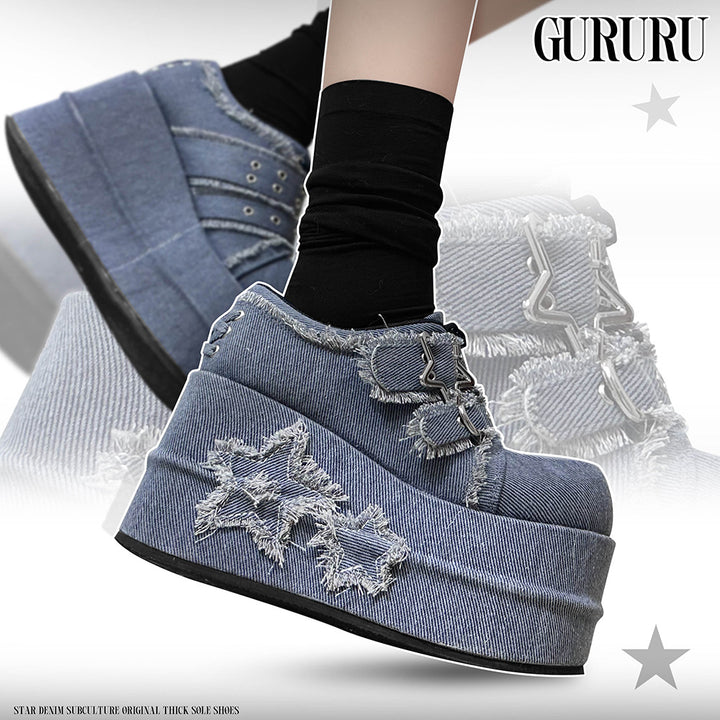 Harajuku Stars Denim Platform Shoes
