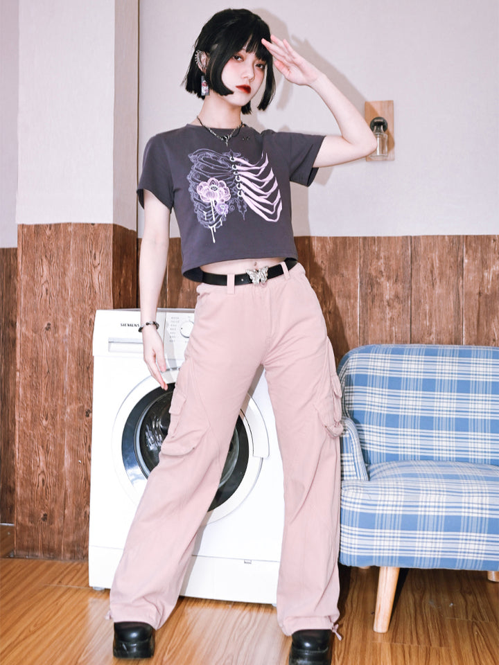 Dark-style cropped summer T-shirt