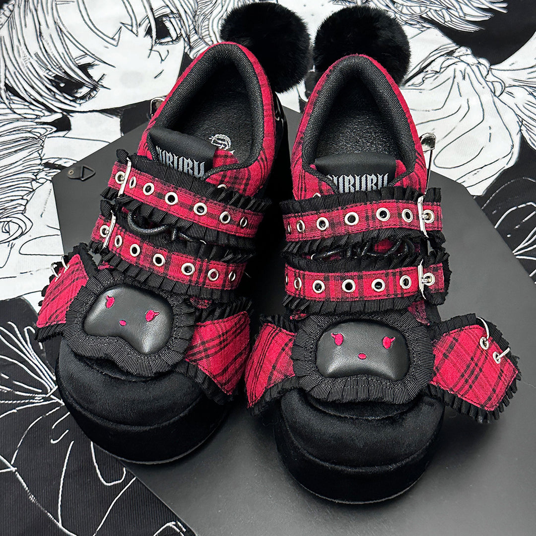 Harajuku Red plaid Platform shoes