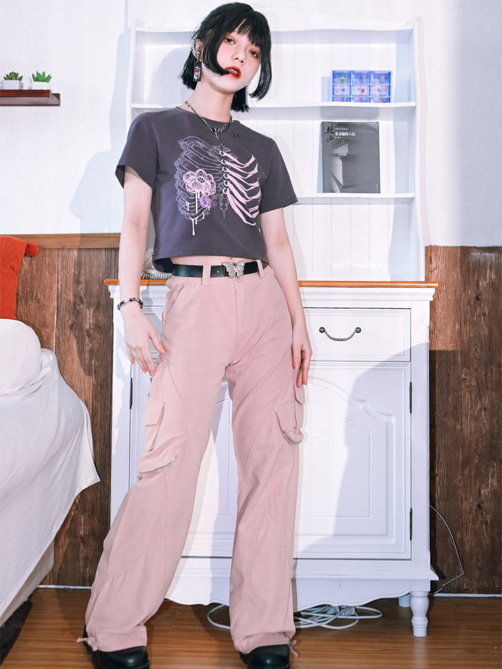 Dark-style cropped summer T-shirt