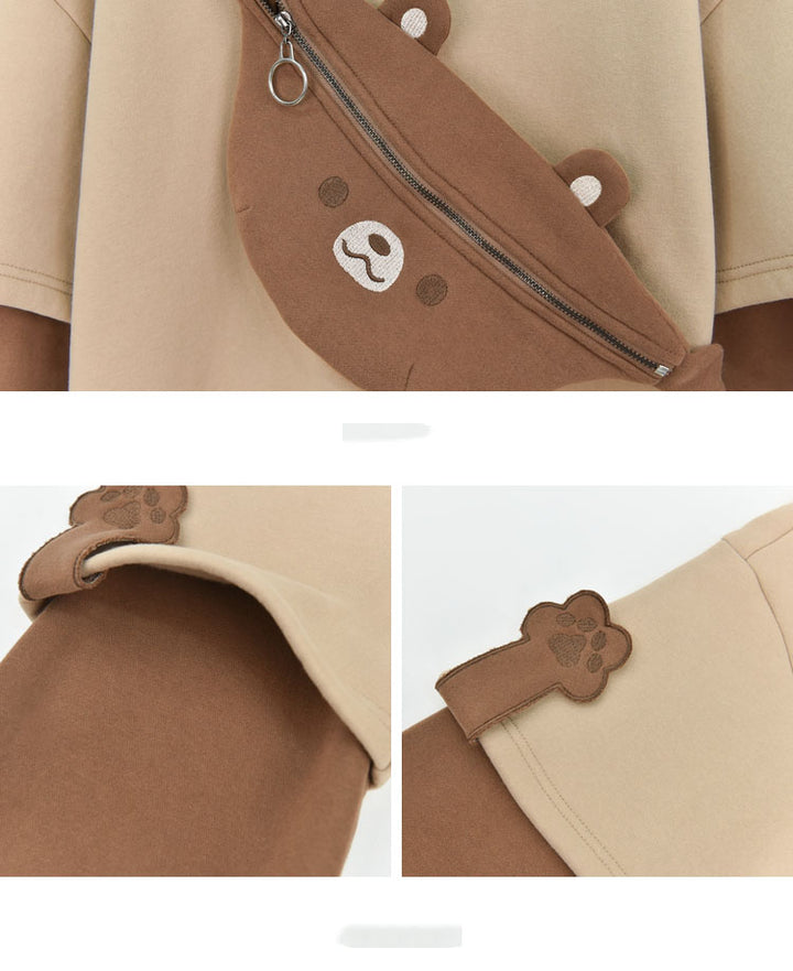 Cute Bear Fake Two-Piece Plush Hoodie