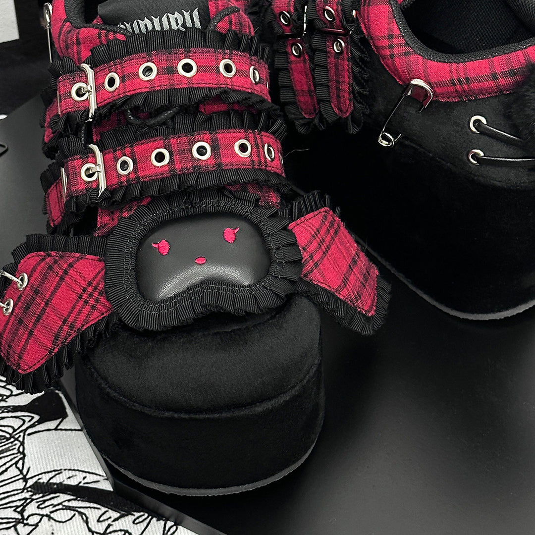 Harajuku Red plaid Platform shoes