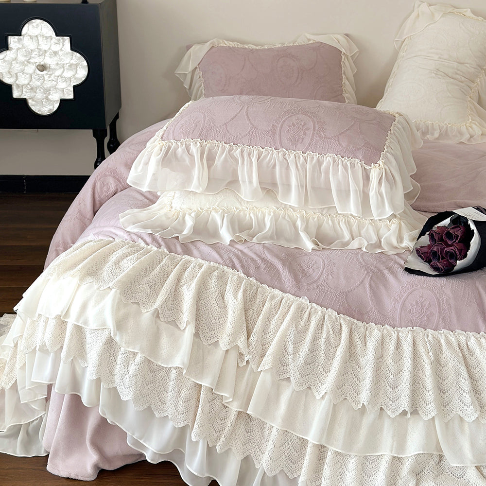 Princess Lace Edged Warm Milk Velvet Duvet Cover