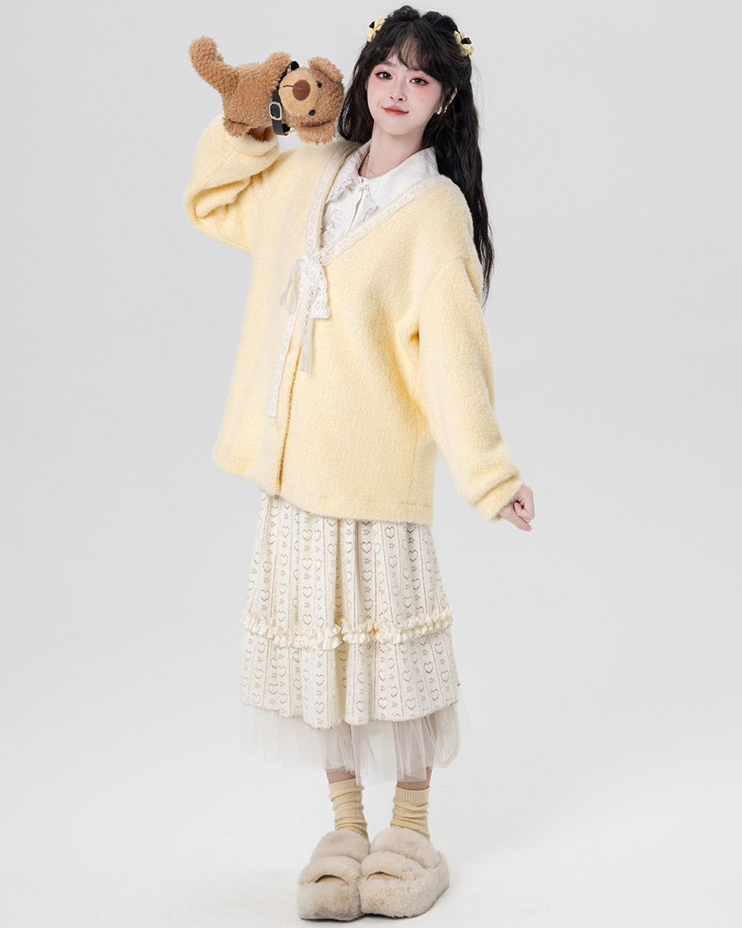 Yellow / Purple Fluffy Mink Wool Cardigan Sweater