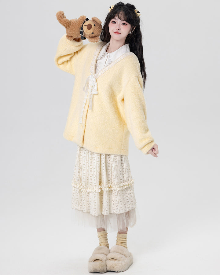 Yellow / Purple Fluffy Mink Wool Cardigan Sweater