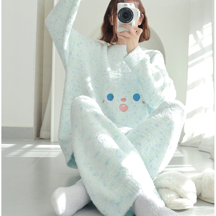 Cute Smail Pattern Round Neck Pajama Set