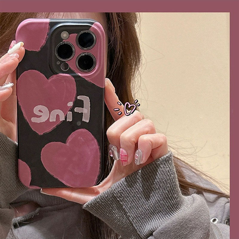 Pink Love Heart Print iPhone Case