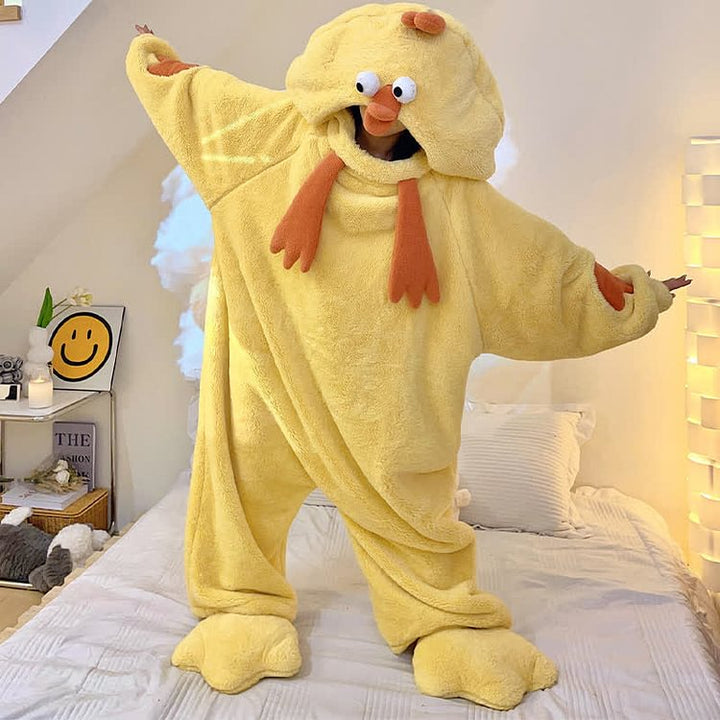 Funny Cartoon Chick Plush Hooded Jumpsuit Pajamas
