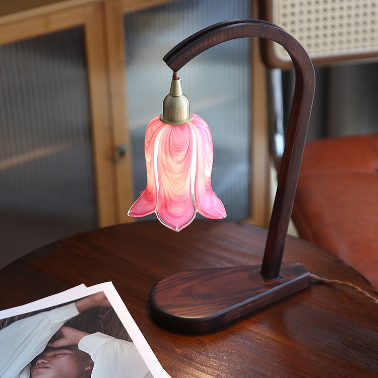 Vintage Wood Pink Tulip Lamp