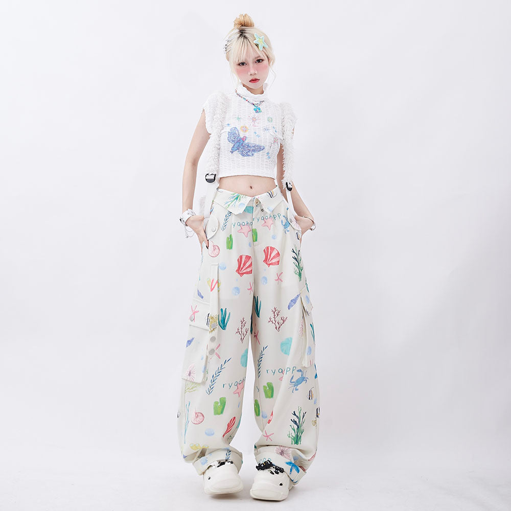 High-waisted Cool Printed Cargo Pants